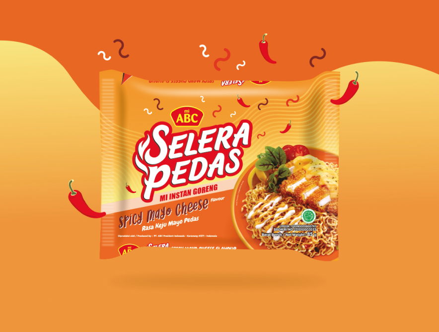Mie ABC Selera Pedas Packaging and Foodshot